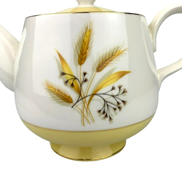Vtg Teapot Century Service Autumn Gold Wheat Yellow White Fall Homer Laughlin - Picture 4 of 11